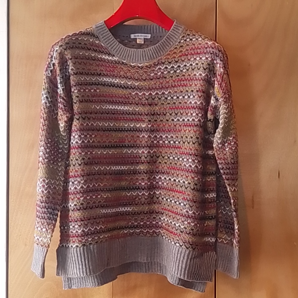Chevron knit sweater L in grey/red/black/mustard from JohnPaulRichard.